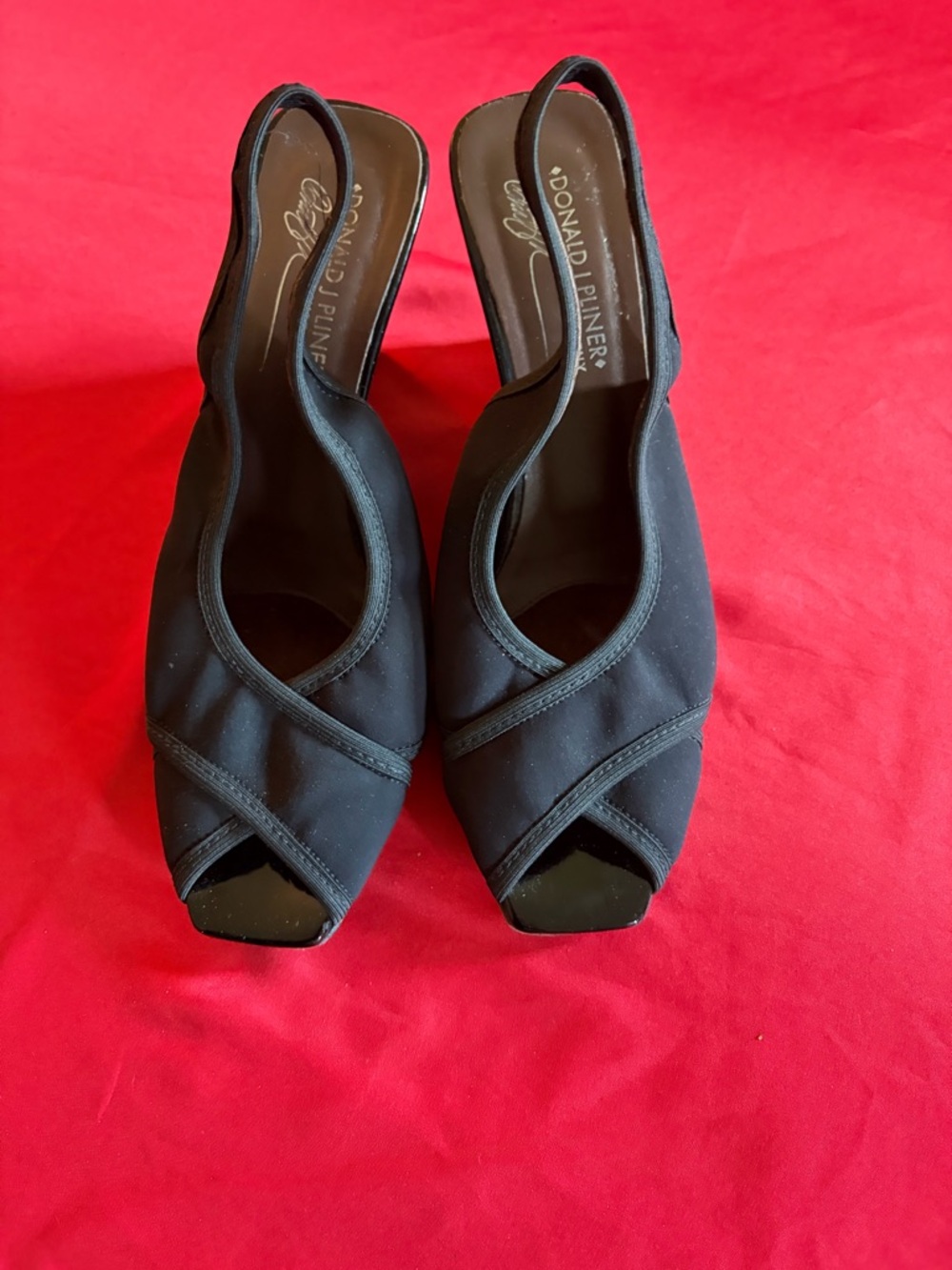 Donald J. Pliner Black Crisscross Peep-Toe Slingback Heels